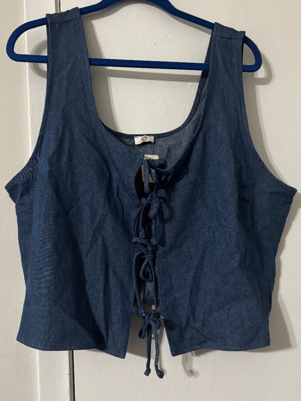 NLT Boutique High-Quality Denim Cropped Tie-Front Vest